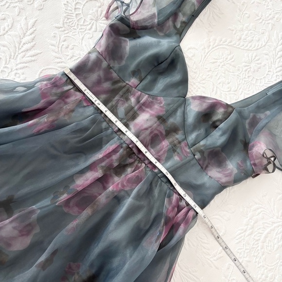 NWOT Lulus Mesmerizing Mood Slate Floral Organza Ruffled A-Line Midi Dress Small - Picture 8 of 8